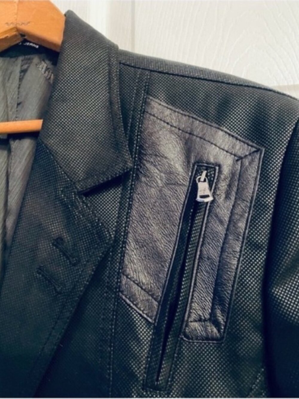 Mondo Menswear Jacket Blazer Black Zipper Leather Accent New size X-Large - Picture 5 of 14